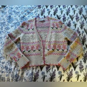 Zara Cream Cardigan with Pink Floral Spring Design